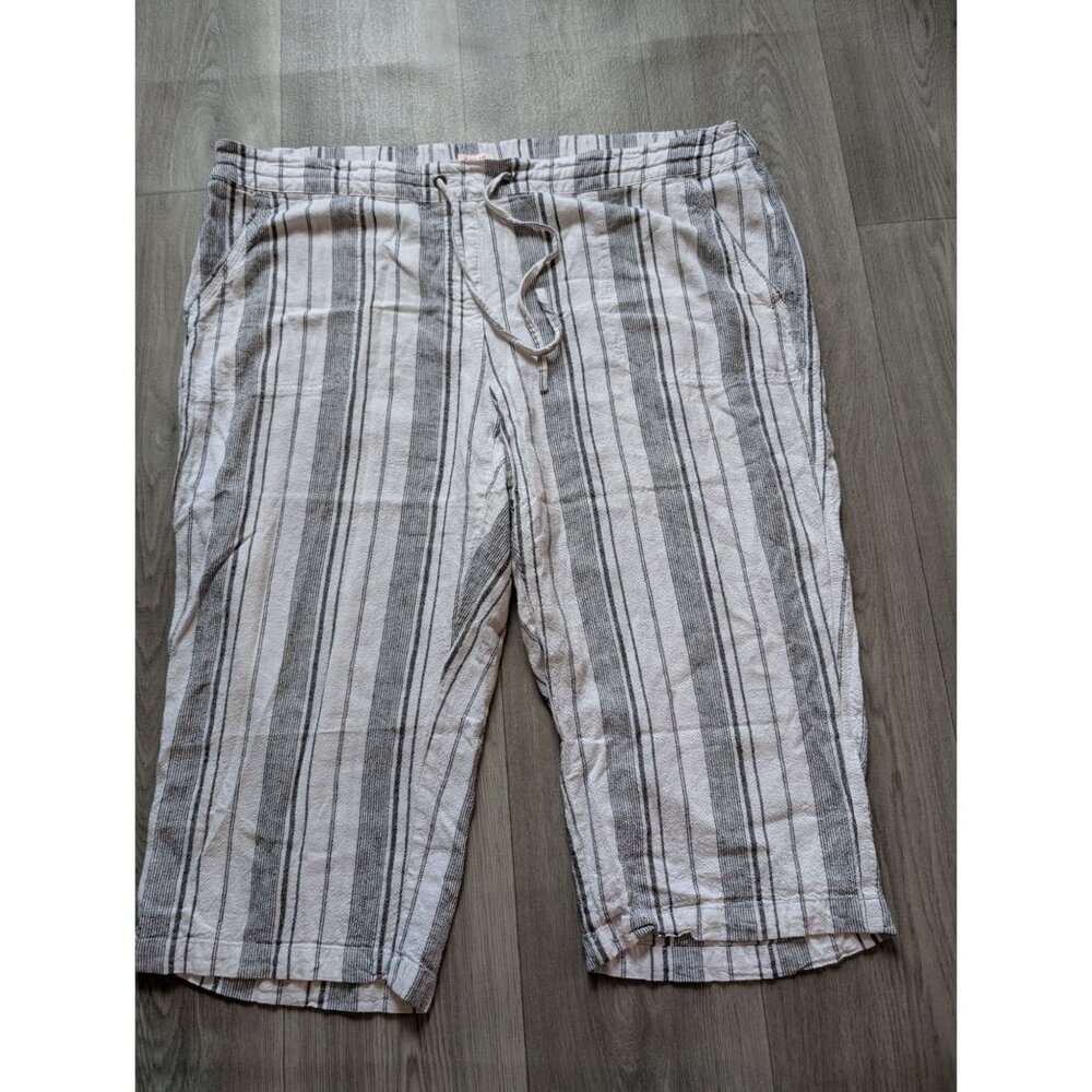 Per Se Striped Linen-Blend Drawstring Pants XL White & Black Comfortable